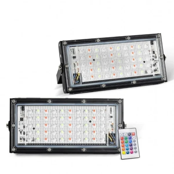 RGB LED Flood Light- Remote Controlled IP66 Waterproof Landscape & Outdoor Lighting (50W, AC220V) – Black Color - Image 4